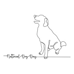 One continuous line drawing of National Dog Day vector illustration. National Dog Day themes design concept in simple linear continuous line. Dog animal design for your campaign and business purpose.