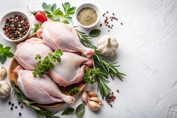 A variety of meats and vegetables are displayed on a wooden cutting board