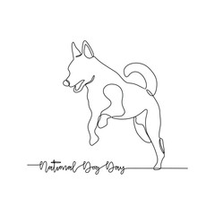 One continuous line drawing of National Dog Day vector illustration. National Dog Day themes design concept in simple linear continuous line. Dog animal design for your campaign and business purpose.