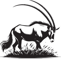 Oryex Animal Illustration Vector in Black & White | Minimal Monochrome Wildlife Art