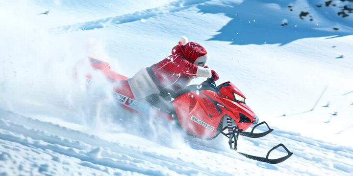 Santa Claus riding a snowmobile 