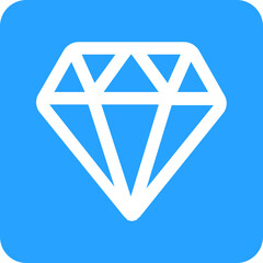 Simple blue square icon with a black outline of a diamond gem