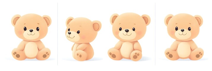 Cute teddy bear toys sitting isolated on a white background