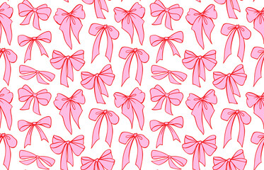 Flirtatious coquette bow seamless pattern in pretty pink - cute vintage ribbon repeat for girly backgrounds