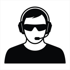Headset-Wearing Gamer in Graphic Design Style, Modern Environment, Vector Artwork