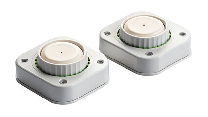 Fototapeta premium Two small white square sensors with round tops are isolated on transparent background