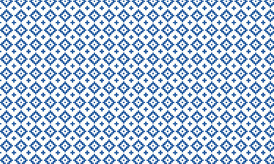 十字とひし形のタイルが並ぶノルディック風のギザギザした青いライン模様