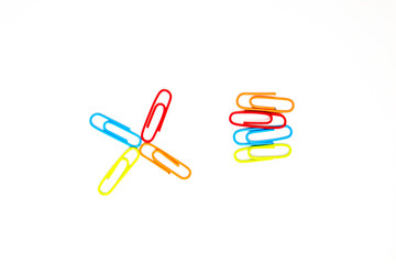 Colorful Paper Clips in Arrangement on White Background: Office and School Supplies