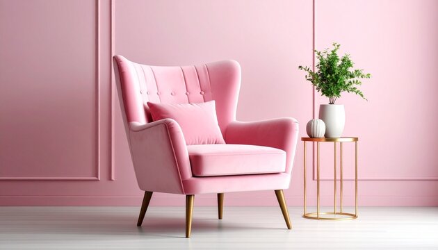 pink armchair in a room