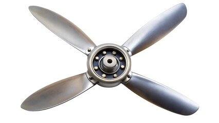 Obraz premium A fourbladed metal airplane propeller, isolated on transparent background