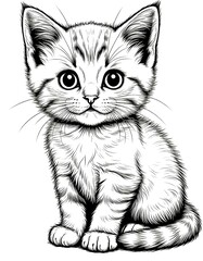 cute kitten. childrens coloring book page.