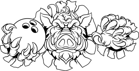 Boar Wild Hog Razorback Warthog Pig Bowling Mascot