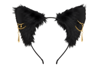 Black Cat Ear Headband with Gold Accents isolated on transparent background