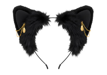 Black Faux Fur Cat Ear Headband with Gold Accents A Playful Accessory for Fashion and Cosplay isolated on transparent background