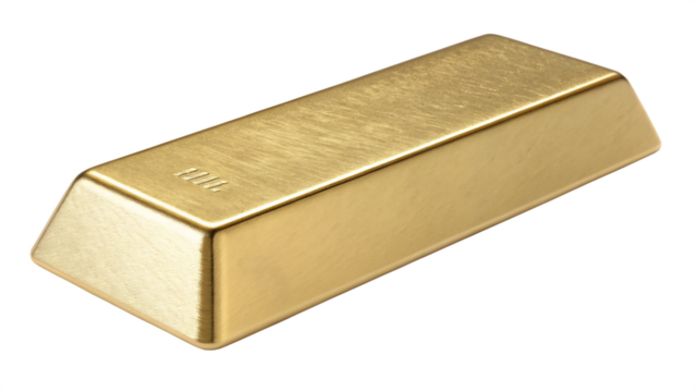 A shiny gold bar isolated on transparent background represents wealth and prosperity
