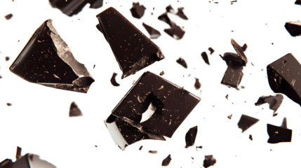 A close up of chocolate pieces that have been broken into small pieces