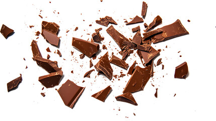 A pile of chocolate crumbs on a white background