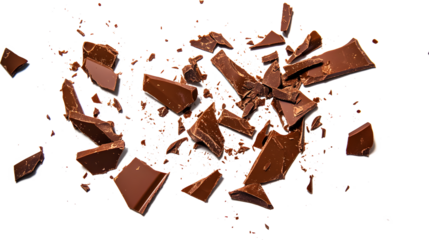 A pile of chocolate crumbs on a white background