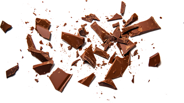 A pile of chocolate crumbs on a white background