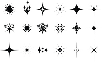 Diverse collection of black starburst sparkle elements for decorative design projects