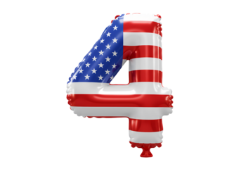 Patriotic Number Four American Flag Balloon Design isolated on transparent baackground