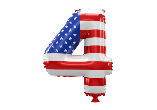 Patriotic Number Four American Flag Balloon Design isolated on transparent baackground - Powered by Adobe