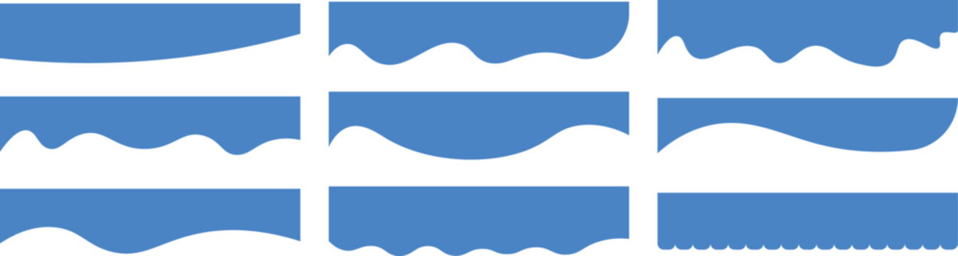 Abstract blue border and wave shape elements set for design