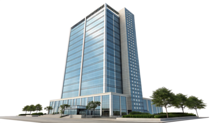 Modern office skyscraper isolated on transparent background stands tall