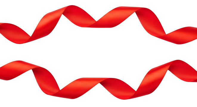 Elegant red ribbon design with flowing curves creating a border against transparent background, suitable for festive themes or product display.