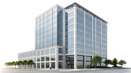 Modern office Building isolated on transparent background with glass facade