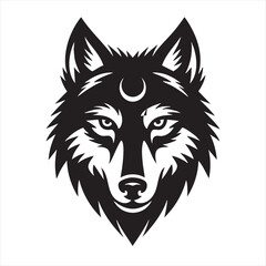 Obraz premium Mystical Wolf Head with Crescent Moon: Spiritual Vector Art Design
