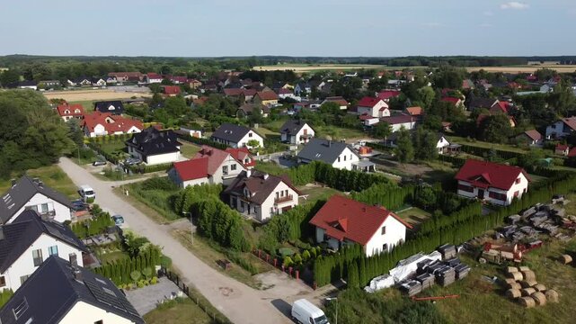 Bielawa village near Wroclaw city. Houses and fields, landscape of Lower Silesia region.