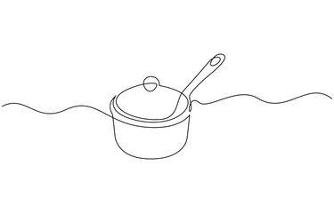 Continuous one line drawing of big pan isolated on white background, linear style vector illustration. Big pan continuous one line drawing. Cooking and kitchen concept in simple linear style vector
