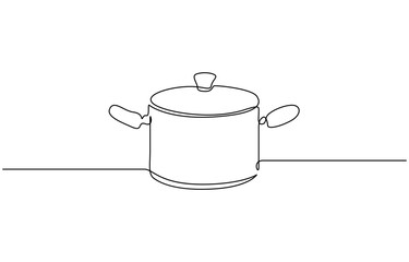 Continuous one line drawing of big pan isolated on white background, linear style vector illustration. Big pan continuous one line drawing. Cooking and kitchen concept in simple linear style vector
