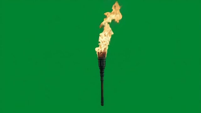 Burning Torch Isolated on Green Screen
