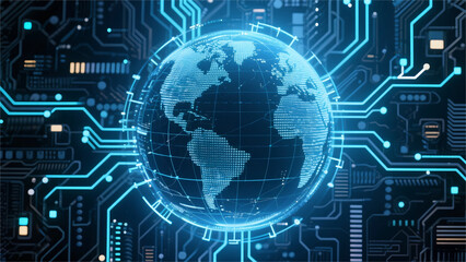 blue circuit board background with earth