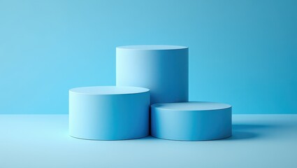 Three blue cylinders on a blue background