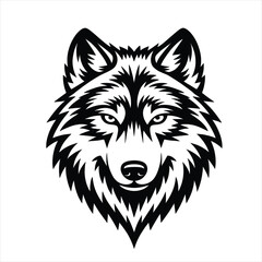 Majestic Wolf Head Vector Art: Striking Black & White Graphic Design