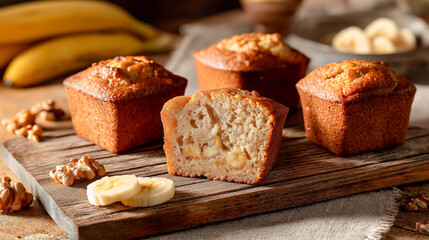 Air fryer banana bread on wooden board