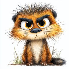 Fototapeta premium A Watercolor Portrait of a Mad Stoat with a Messy Fur and a Wide Frown Hilarious Animal Illustration