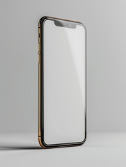 Sleek golden smartphone with blank white screen technology mockup