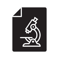 Laboratory report document with microscope icon for scientific research paper showing medical analysis data and biology experiment discovery results vector solid glyph