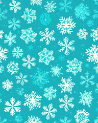 Winter wonderland vibrant snowflakes dance on a teal background graphic design digital art abstract environment aerial view seasonal aesthetics