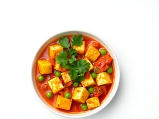 Delicious paneer butter masala with peas and garnish
