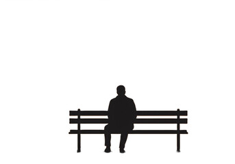 Silhouette of a person sitting on a bench against a white background in a minimalist style image