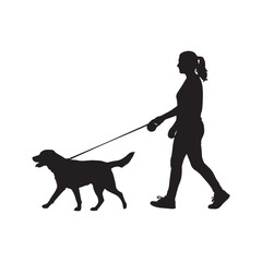 Woman walking dog on leash silhouette