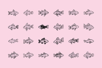 Spotted Corydoras, aquarium fish, line art illustration