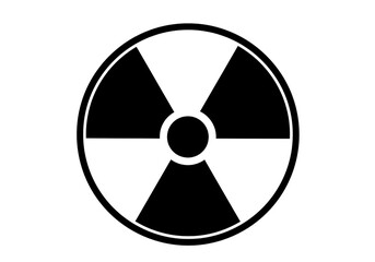 A black and white graphic of a radiation symbol with a circle and three triangular shapes around it