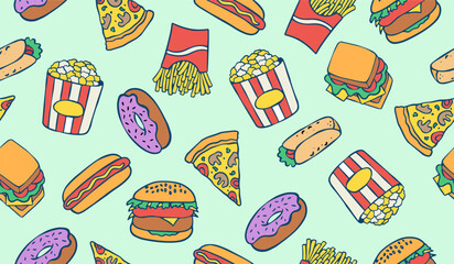 Cute fast food pattern background vector design