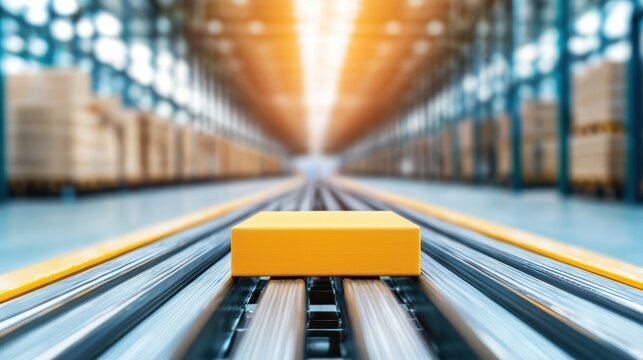 warehouse Logistic and Supply Chain Network Automated conveyor belts and robotic arms in a modern warehouse, showcasing advanced logistics technology
